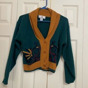 Leslie Fay Teal and Mustard Cardigan